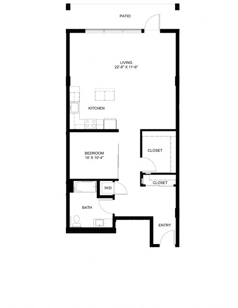 Floor plan for 1 bed, 1 bath, 987 sqft